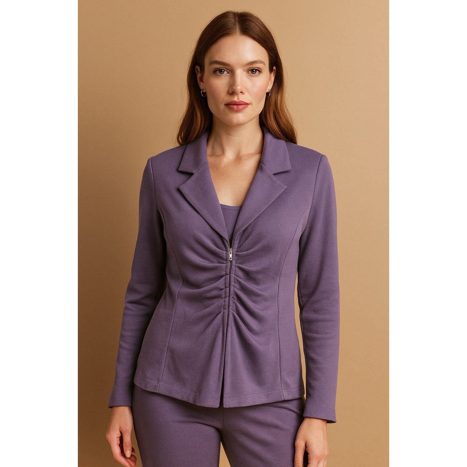 St. John Milano Knit Ruched Zip Front Blazer Purple Size 4